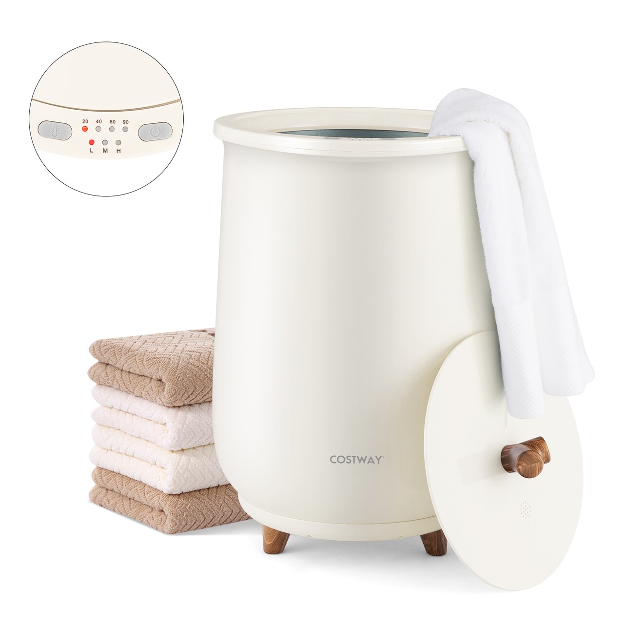 Costway 23L Bathroom Towel Warmer Bucket 4 Timer with Fragrance Holder & 3-Level Heating Grey/White/Black/Brown